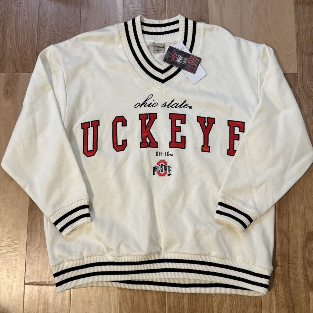 NYT Chicka-D Ohio State Buckeyes Women's V-Neck Fleece Sweatshirt XL NCAA